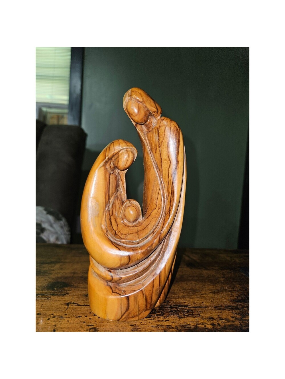 Hand Carved Olive Wood Nativity Holy Family Figurine Bethlehem West Bank 6.5 in